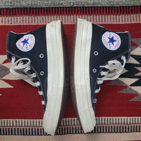 Converse x Comme De Garcons Play High Top Sneakers Sz W 7 M 5 Hidden Heart Black - Picture 6 of 9